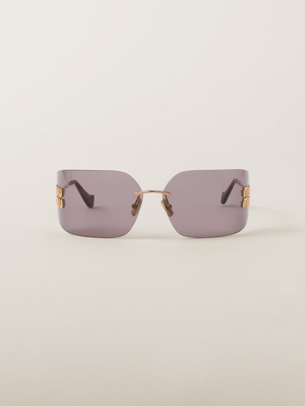 Rimless Square Sunglasses in Mauve with Gold Accents